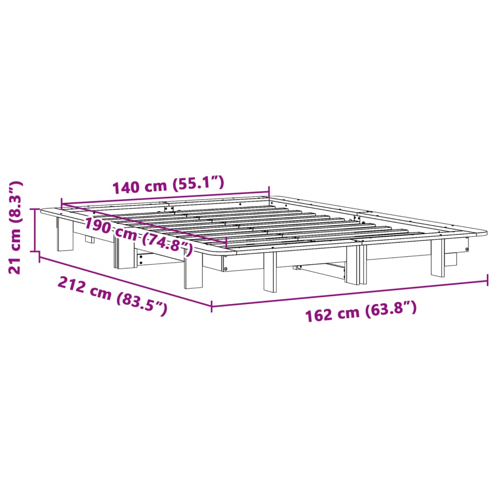 sengeramme uden madras 140x190 cm massivt fyrretræ hvid