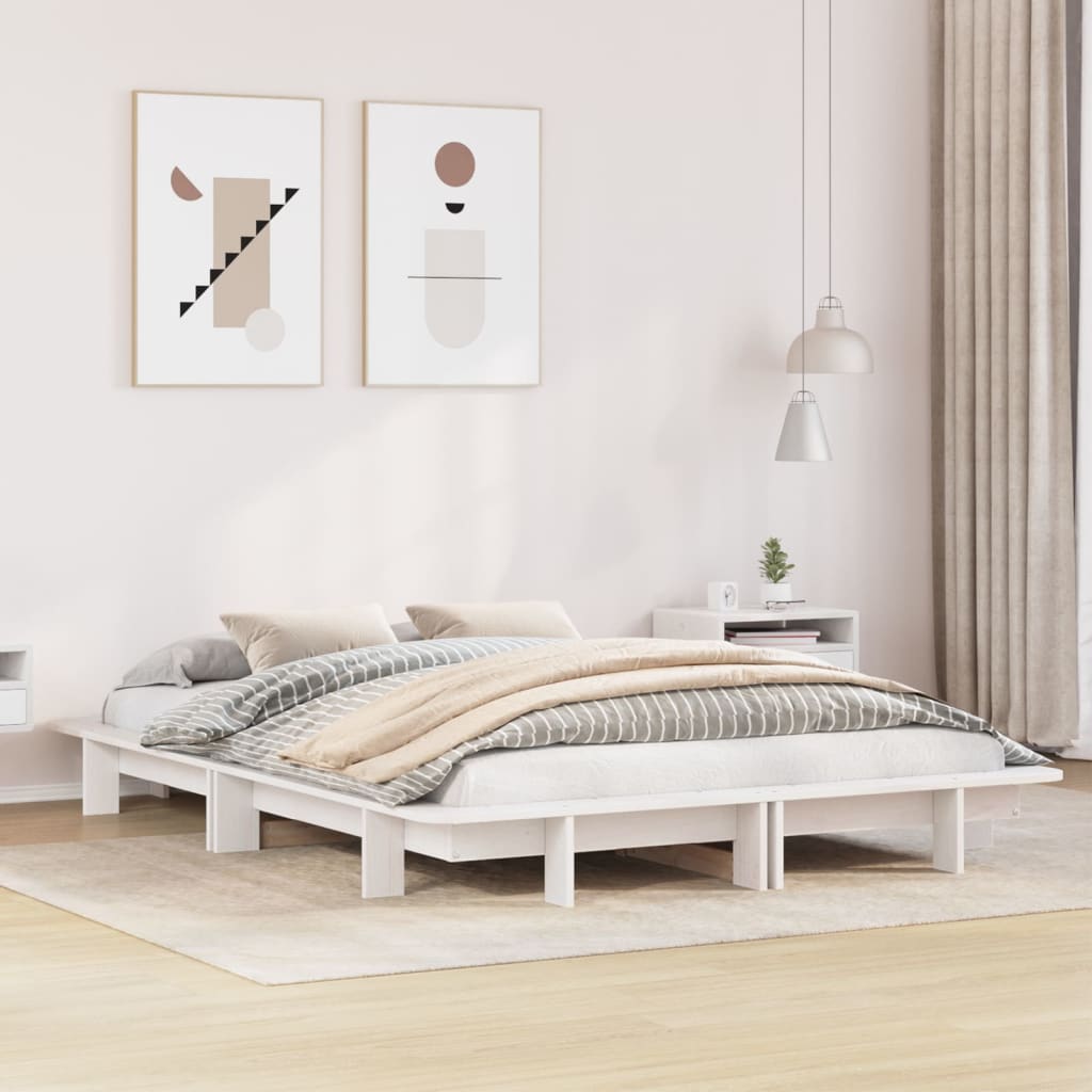 sengeramme uden madras 135x190 cm massivt fyrretræ hvid