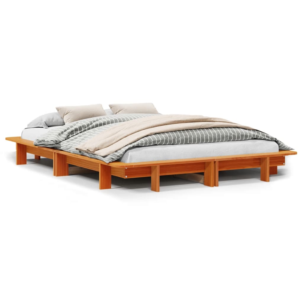 sengeramme uden madras 135x190 cm massivt fyrretræ brun