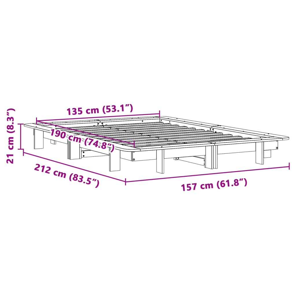 sengeramme uden madras 135x190 cm massivt fyrretræ brun