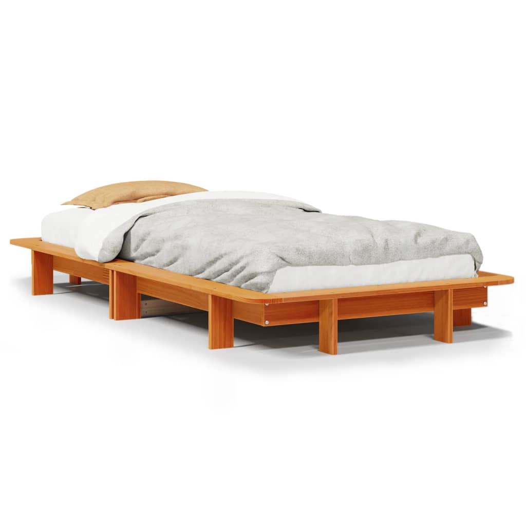 sengeramme uden madras 90x190 cm massivt fyrretræ gyldenbrun