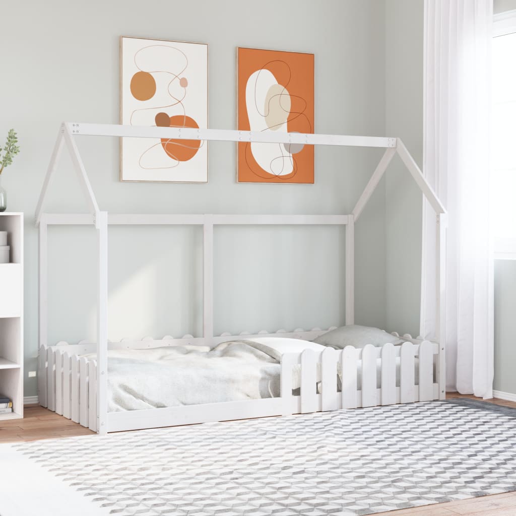 sengeramme til husseng 90x200 cm massivt fyrretræ hvid