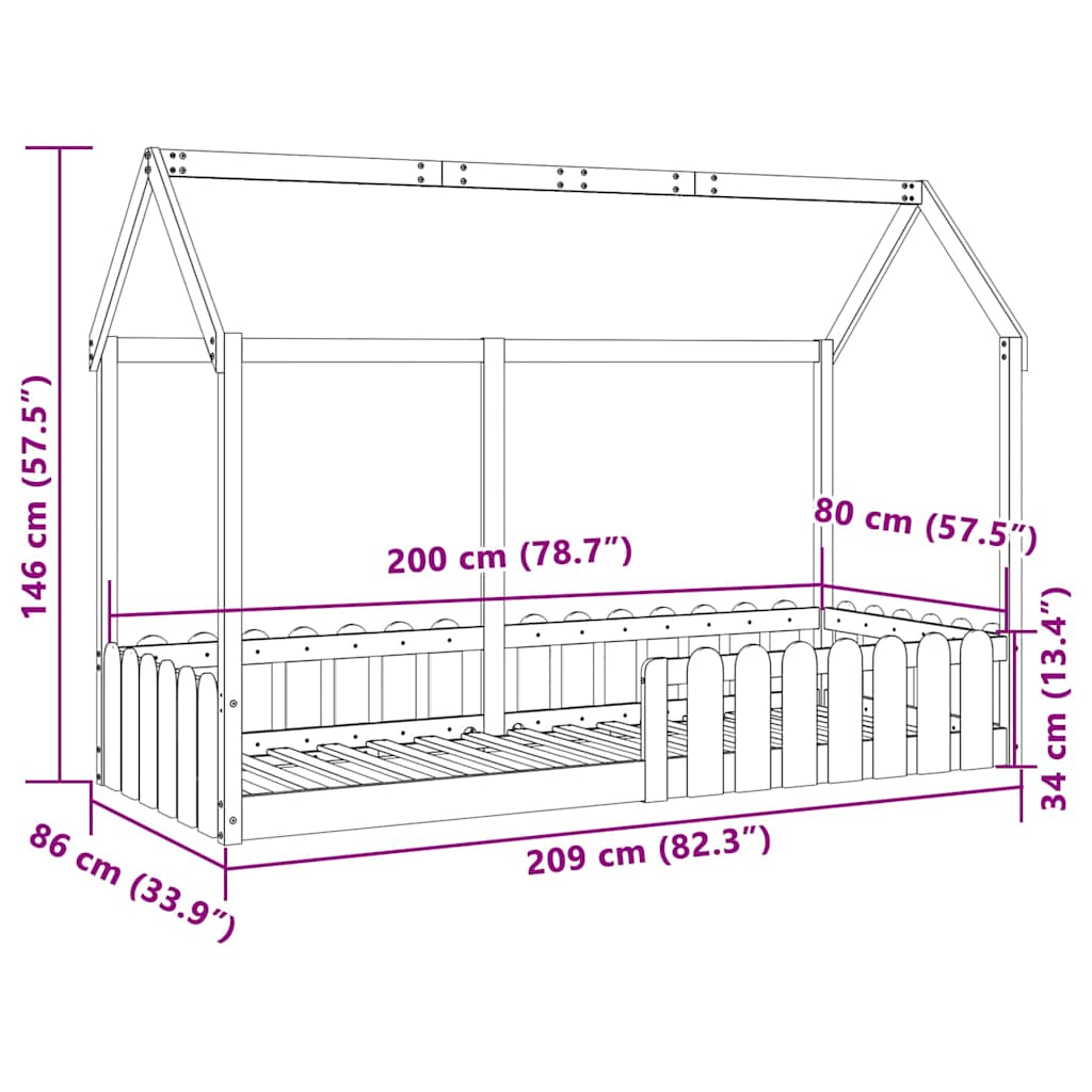 sengeramme til husseng 80x200 cm massivt fyrretræ
