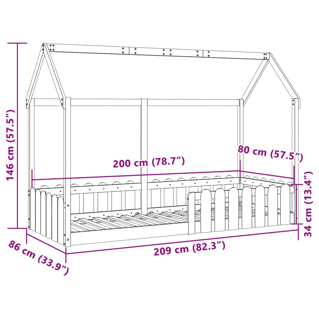 sengeramme til husseng 80x200 cm massivt fyrretræ hvid