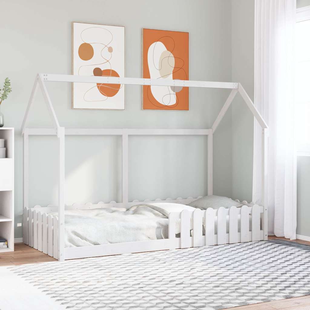 sengeramme til husseng 90x190 cm massivt fyrretræ hvid