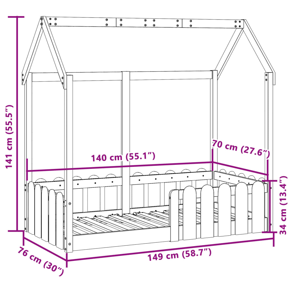 sengeramme til husseng 70x140 cm massivt fyrretræ