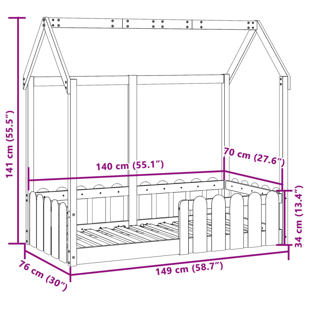 sengeramme til husseng 70x140 cm massivt fyrretræ hvid
