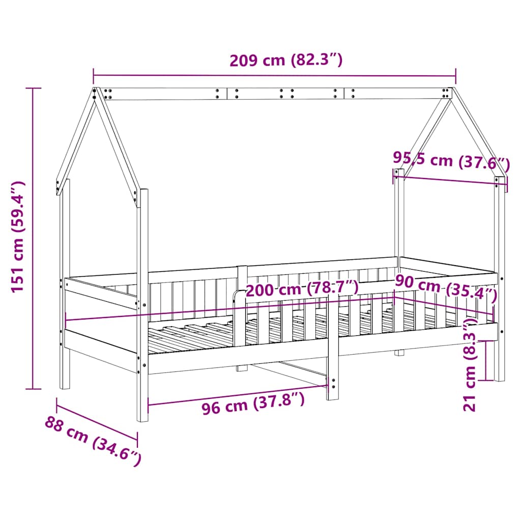 sengeramme til husseng 90x200 cm massivt fyrretræ hvid
