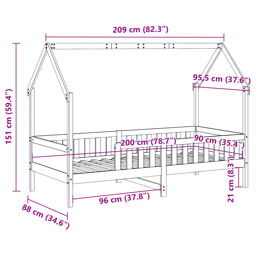 sengeramme til husseng 90x200 cm massivt fyrretræ gyldenbrun