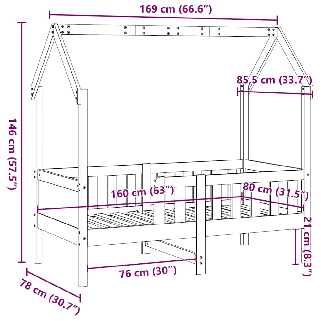 sengeramme til husseng 80x160 cm massivt fyrretræ