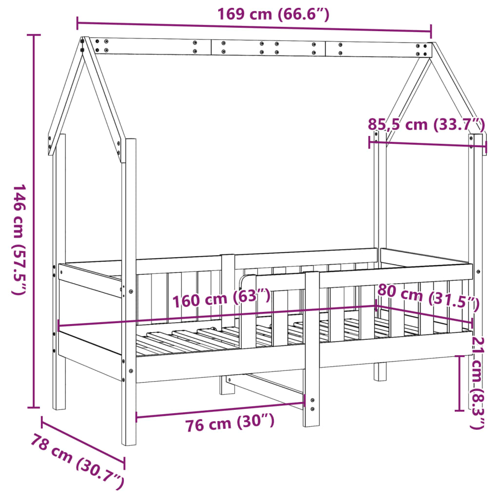 sengeramme til husseng 80x160 cm massivt fyrretræ hvid