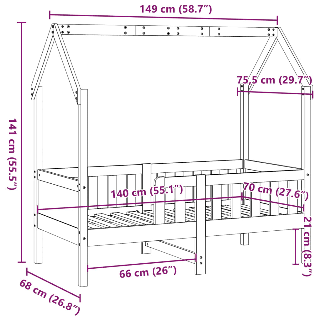sengeramme til husseng 70x140 cm massivt fyrretræ gyldenbrun