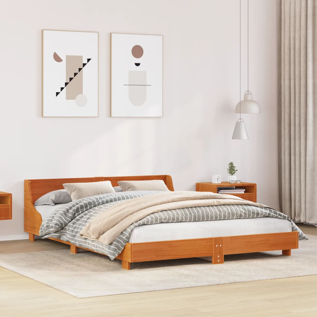 sengeramme uden madras 140x200 cm massivt fyr gyldenbrun