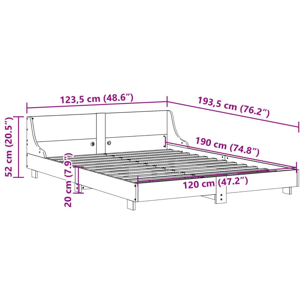 sengeramme uden madras 120x190 cm massivt fyrretræ