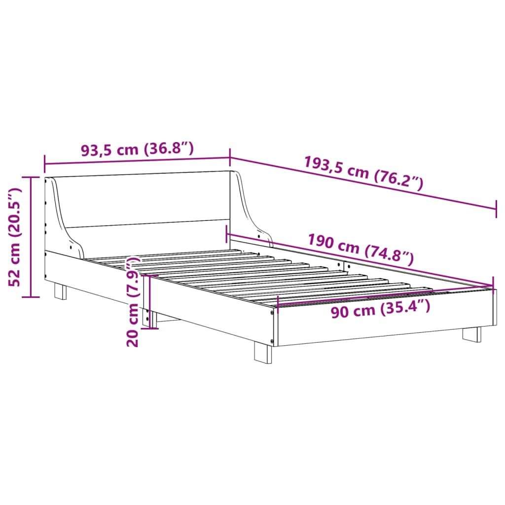 sengeramme uden madras 90x190 cm massivt fyrretræ