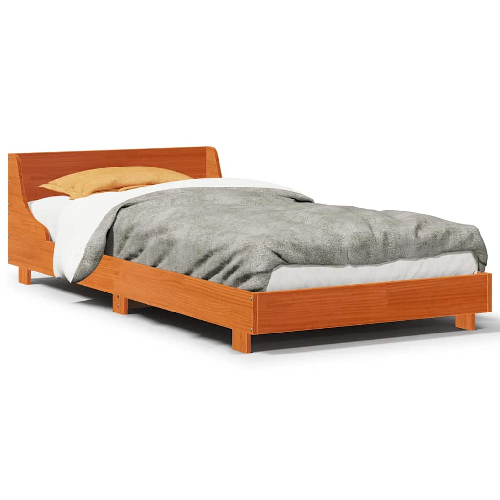 sengeramme uden madras 90x190 cm massivt fyrretræ gyldenbrun