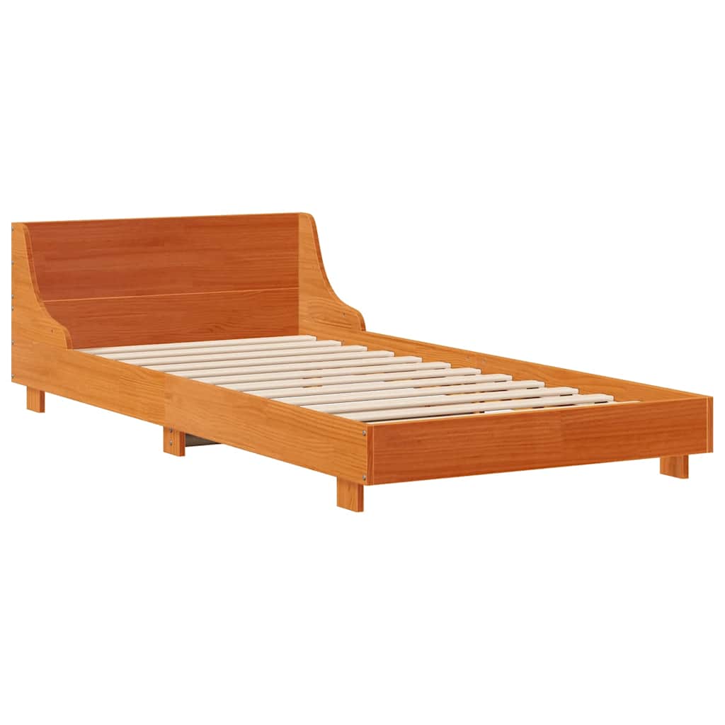 sengeramme uden madras 90x190 cm massivt fyrretræ gyldenbrun