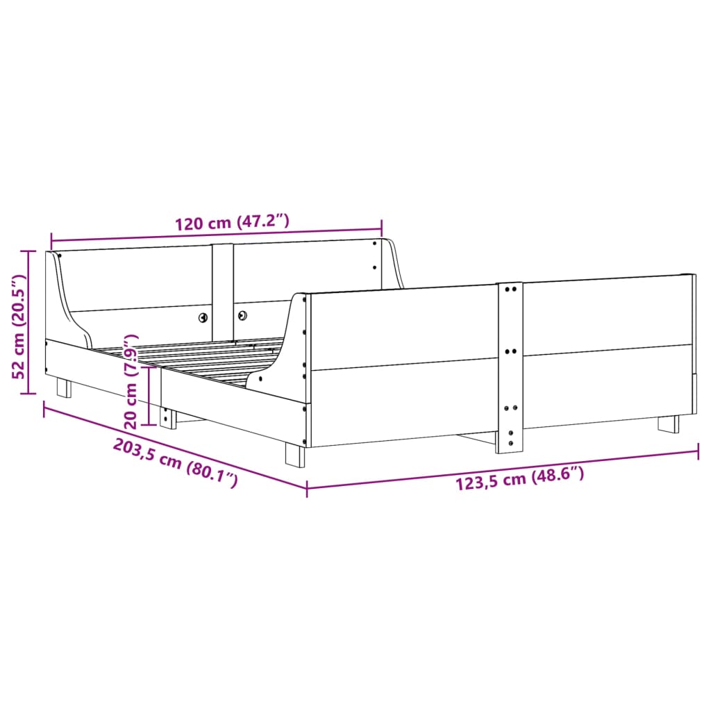 sengeramme uden madras 120x200 cm massivt fyrretræ