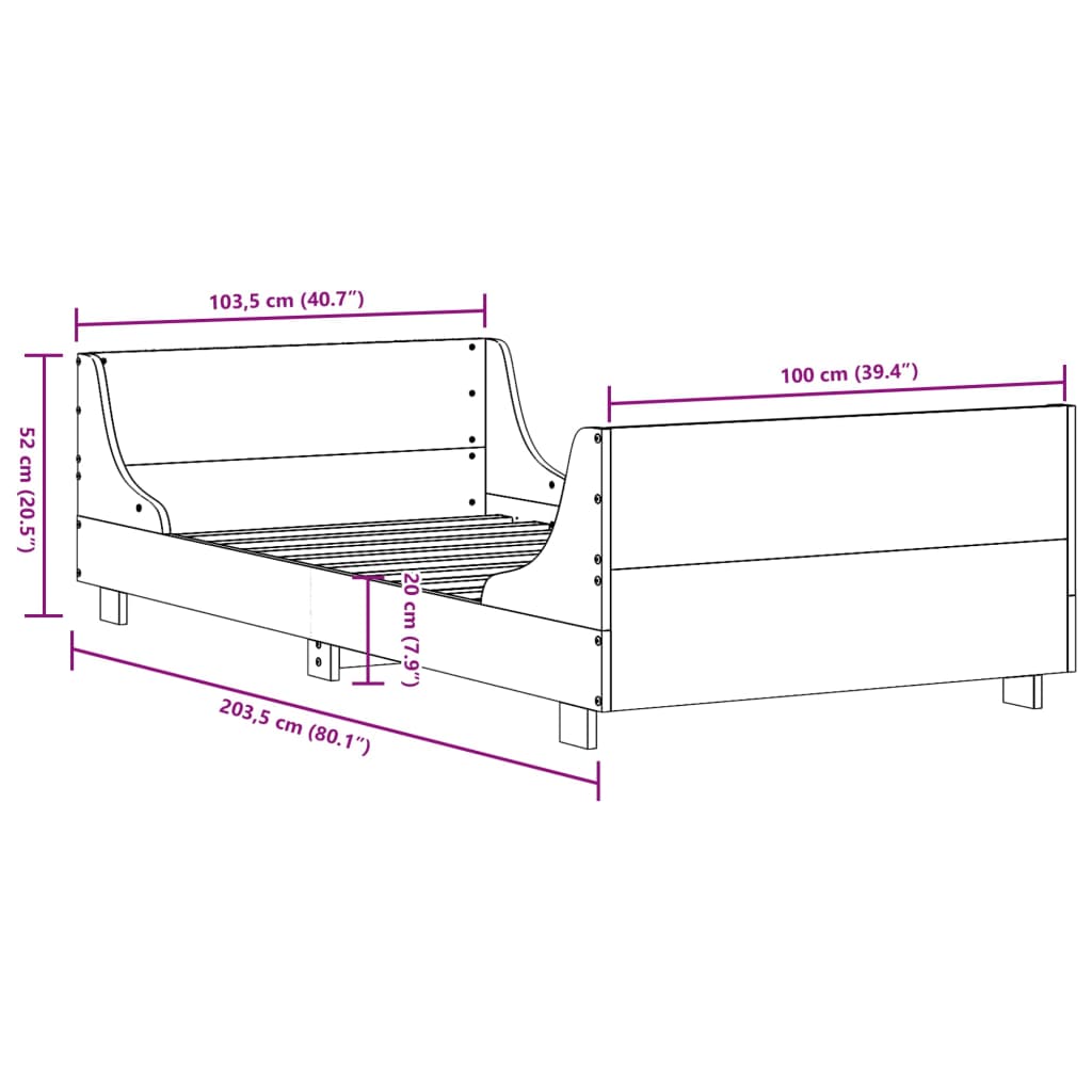 sengeramme uden madras 100x200 cm massivt fyrretræ