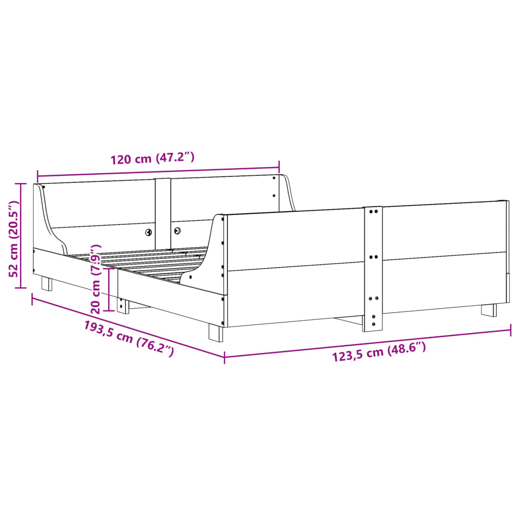 sengeramme uden madras 120x190 cm massivt fyrretræ