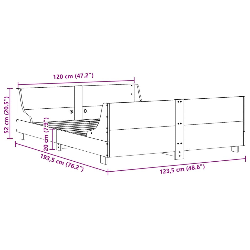 sengeramme uden madras 120x190 cm massivt fyrretræ hvid