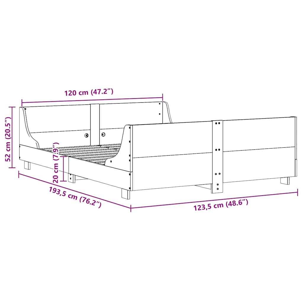 sengeramme uden madras 120x190 cm massivt fyrretræ gyldenbrun