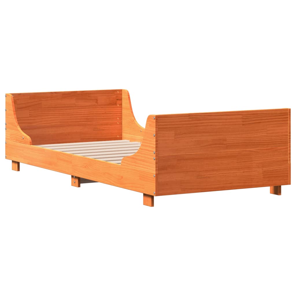 sengeramme uden madras 90x190 cm massivt fyrretræ gyldenbrun