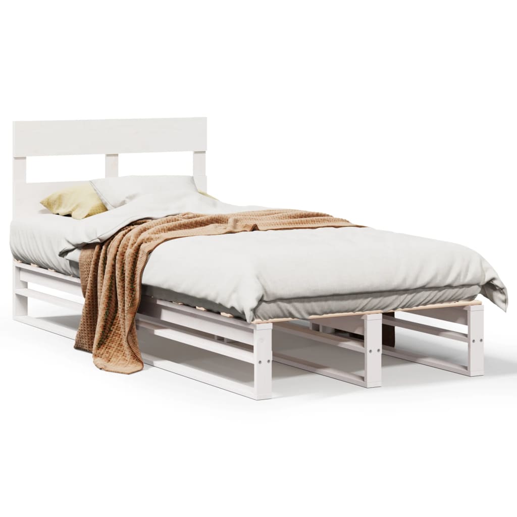 sengeramme uden madras 75x190 cm massivt fyrretræ hvid