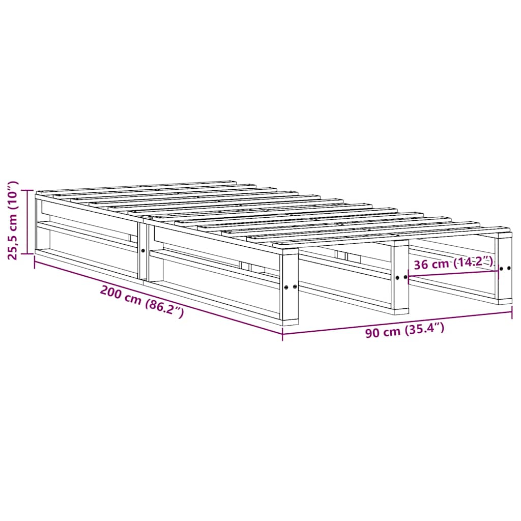 sengeramme uden madras 90x200 cm massivt fyrretræ hvid