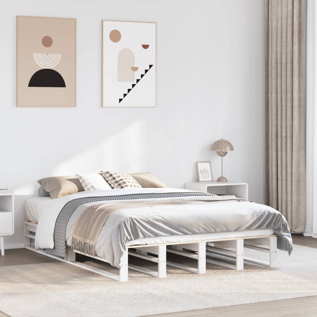 sengeramme uden madras 150x200 cm massivt fyrretræ hvid