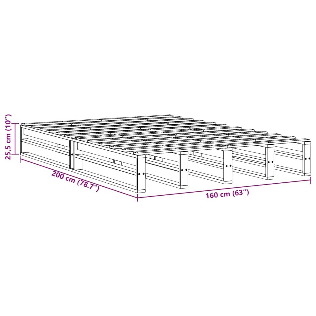 sengeramme uden madras 160x200 cm massivt fyrretræ hvid