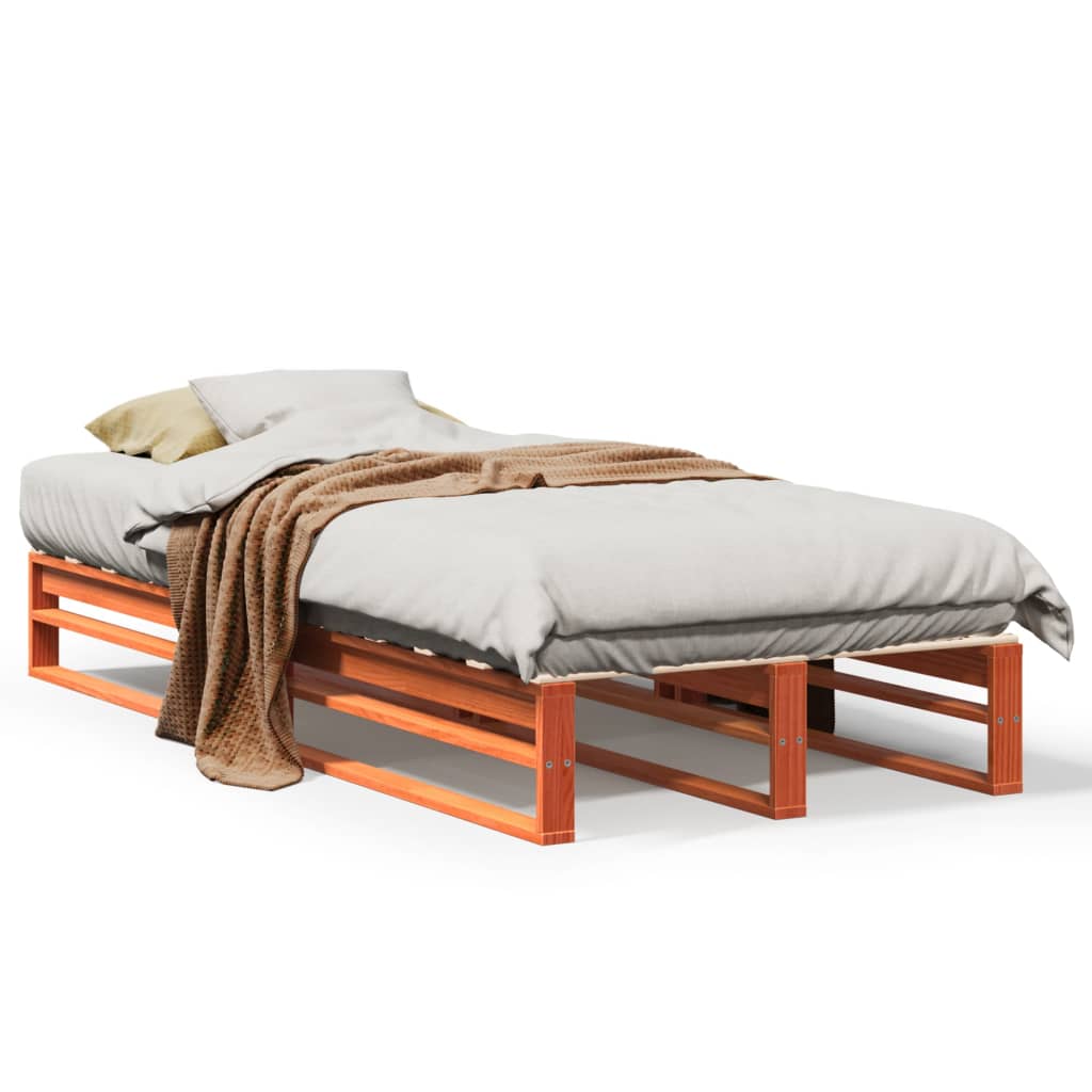 sengeramme uden madras 75x190 cm massivt fyrretræ gyldenbrun