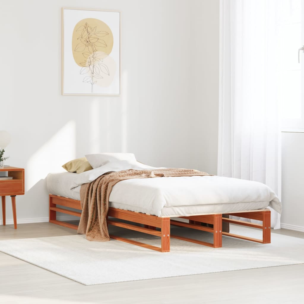 sengeramme uden madras 75x190 cm massivt fyrretræ gyldenbrun