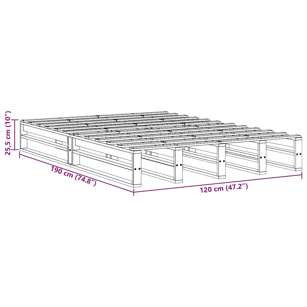 sengeramme uden madras 120x190 cm massivt fyrretræ