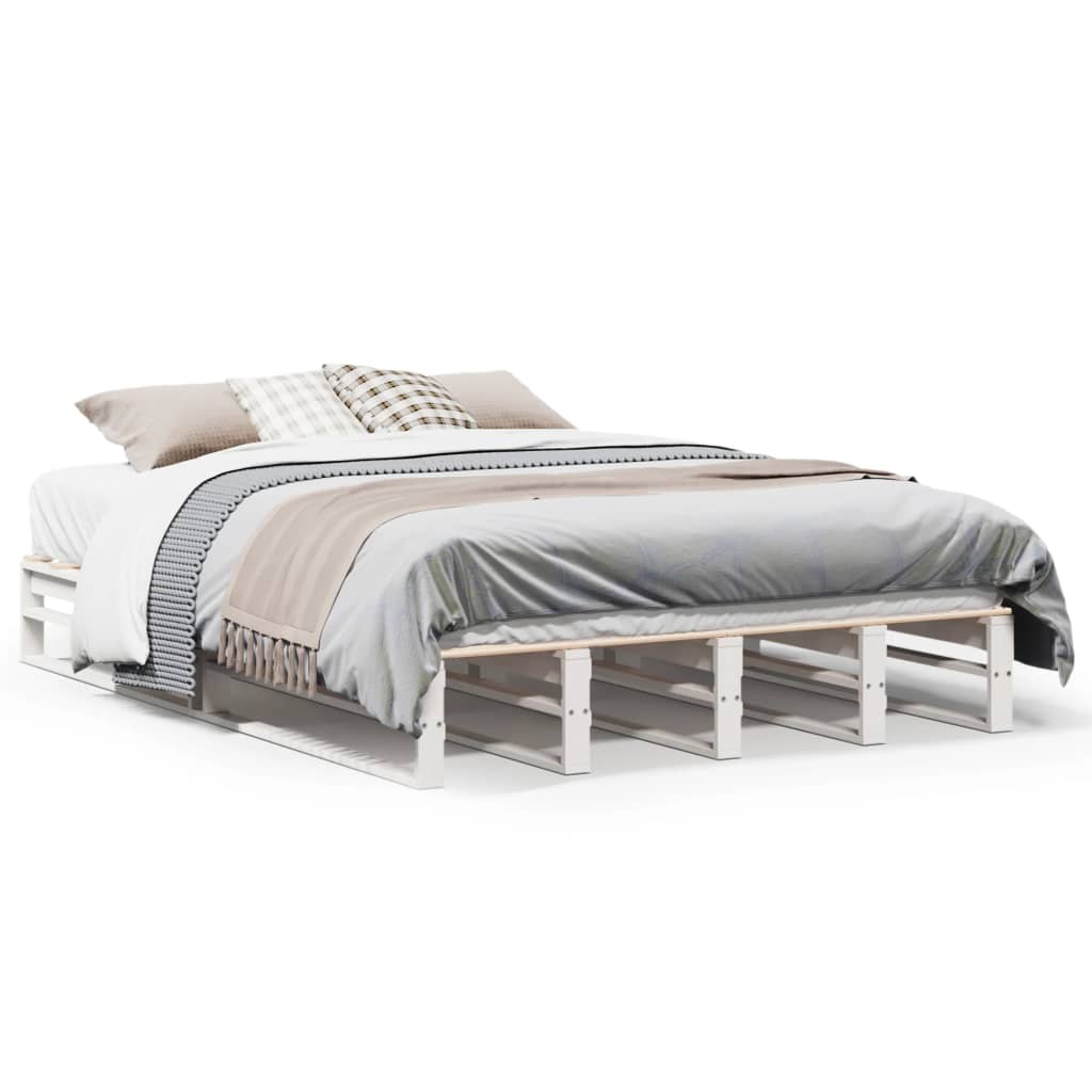 sengeramme uden madras 135x190 cm massivt fyrretræ hvid