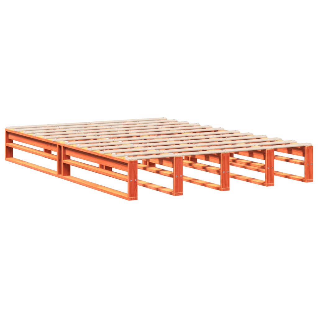 sengeramme uden madras 135x190 cm massivt fyrretræ brun
