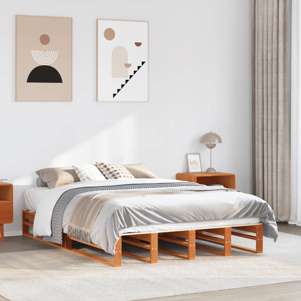 sengeramme uden madras 135x190 cm massivt fyrretræ brun
