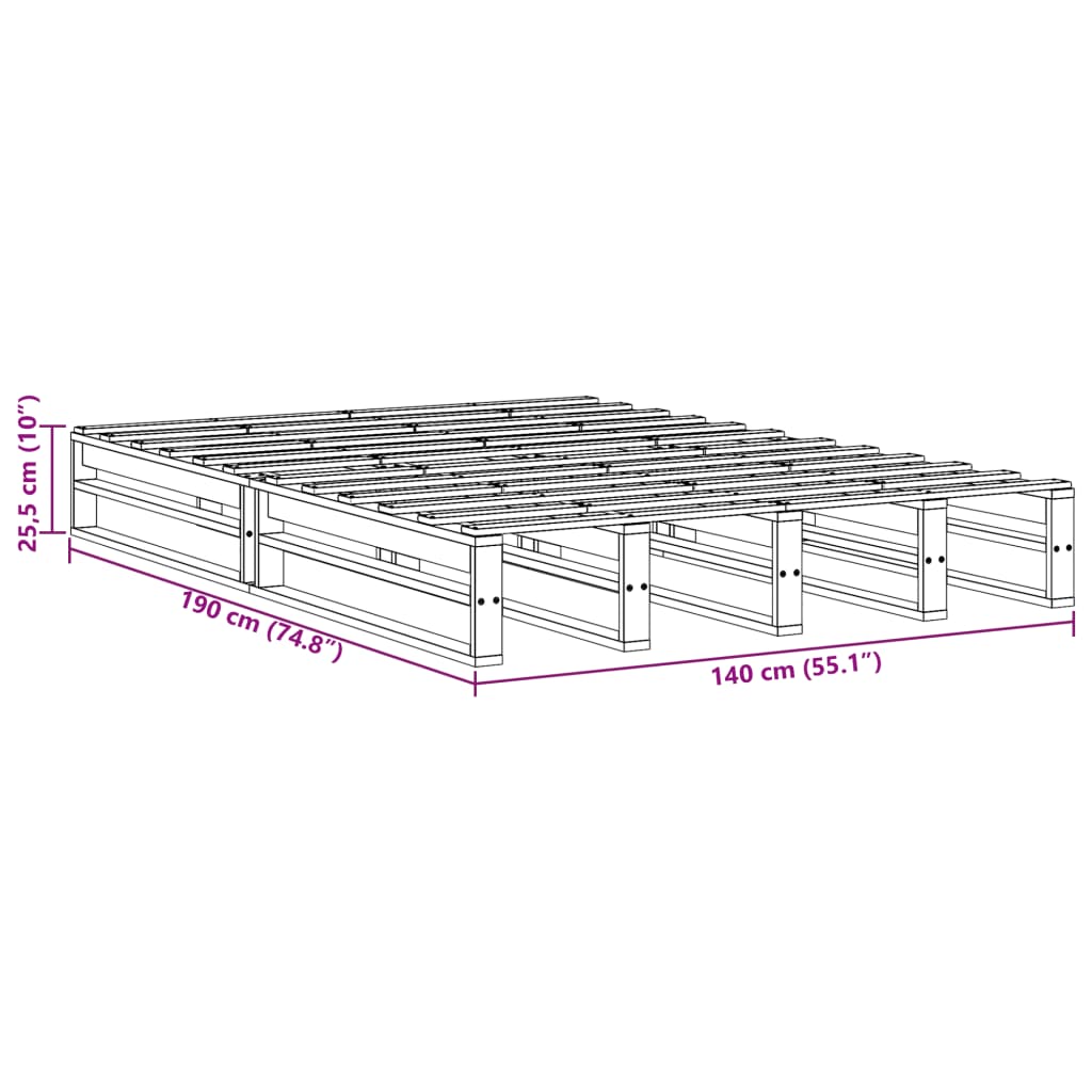 sengeramme uden madras 140x190 cm massivt fyrretræ