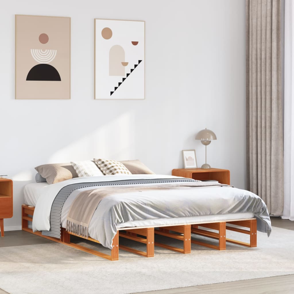 sengeramme uden madras 140x190 cm massivt fyrretræ gyldenbrun