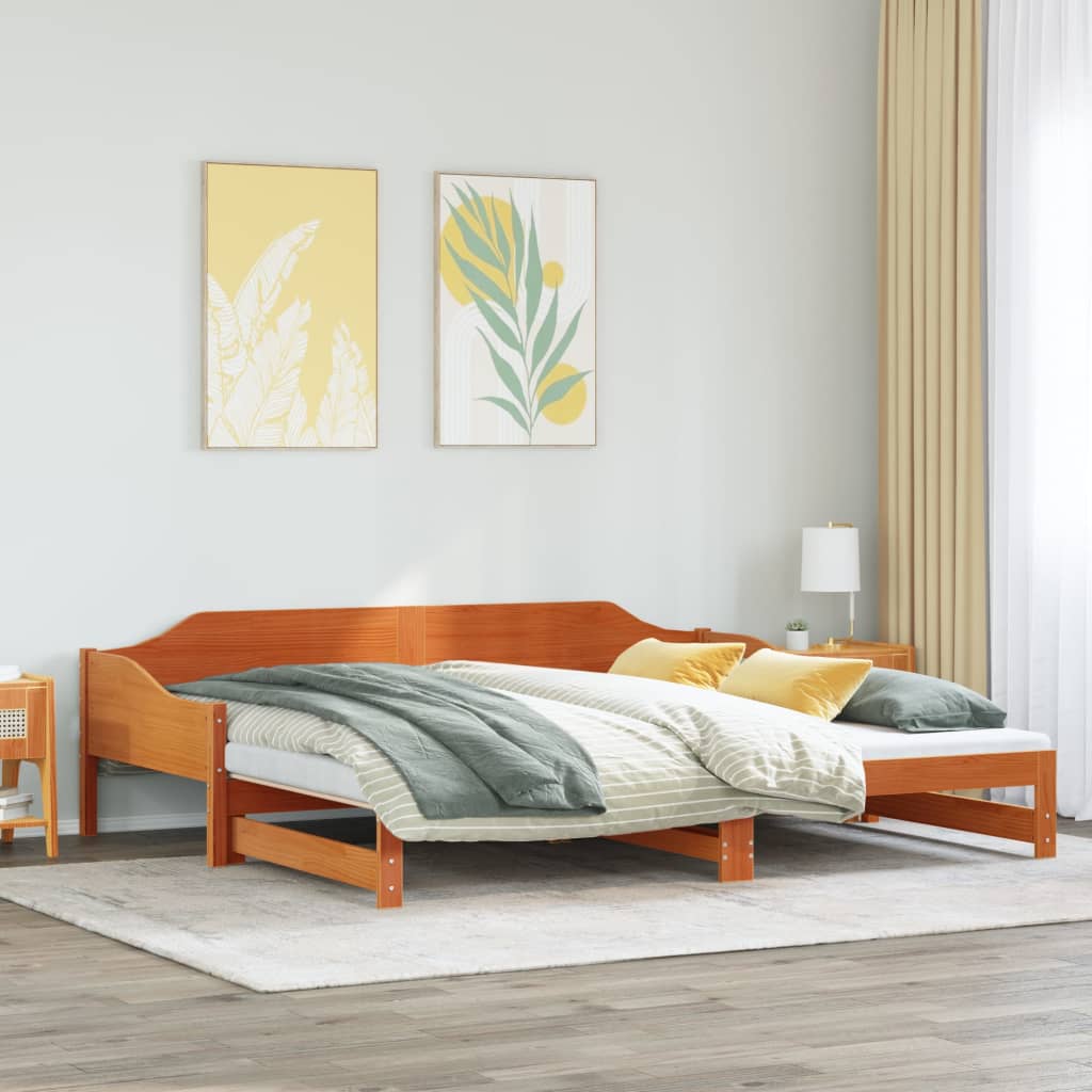 daybed med udtræk 80x200 cm massivt fyrretræ gyldenbrun