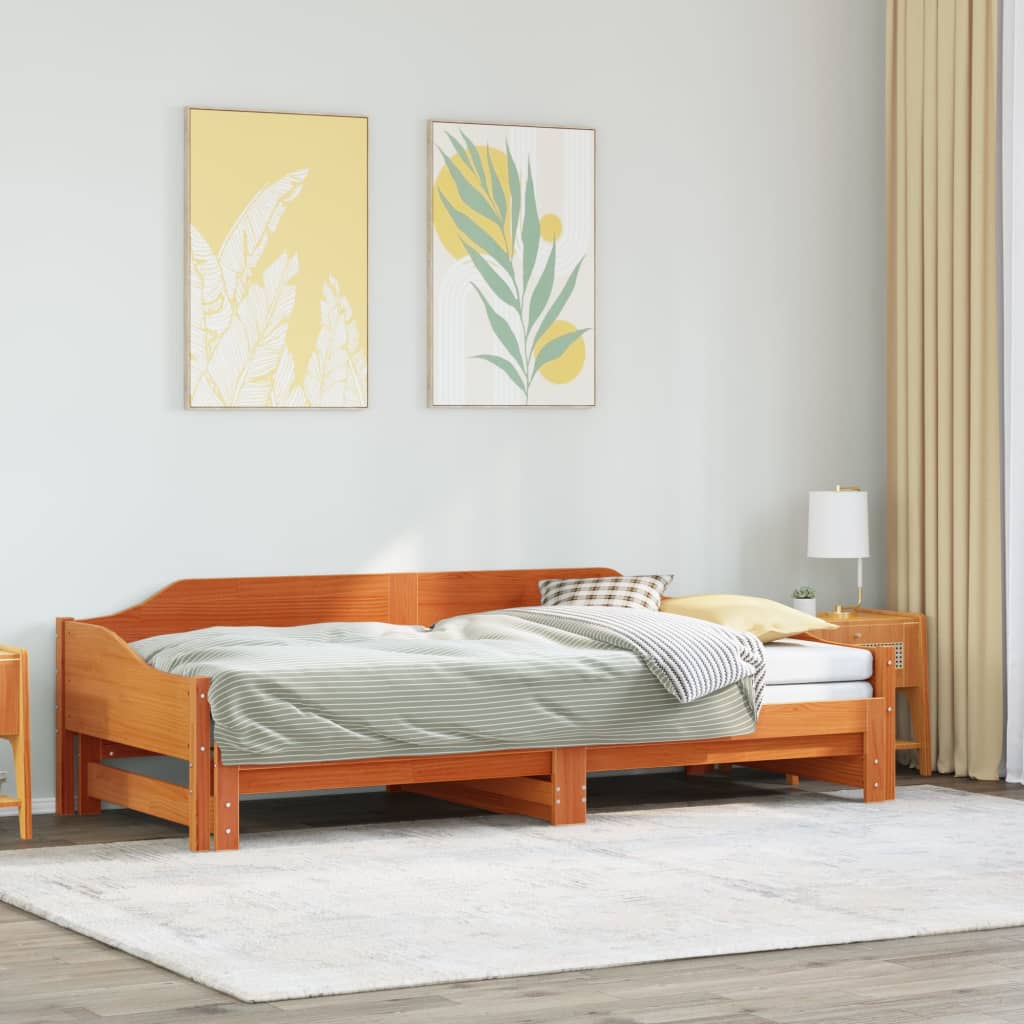 daybed med udtræk 80x200 cm massivt fyrretræ gyldenbrun