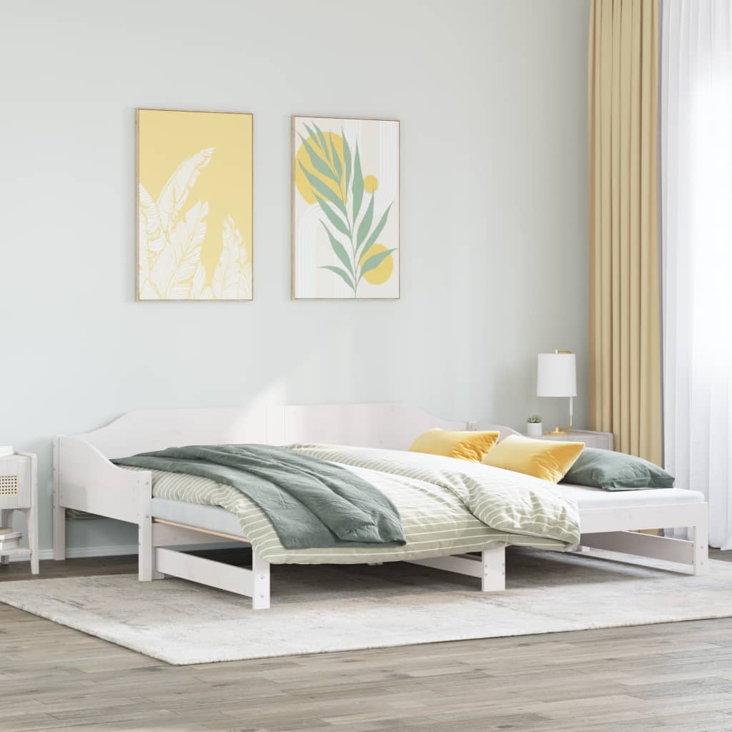 daybed med udtræk 90x200 cm massivt fyrretræ hvid