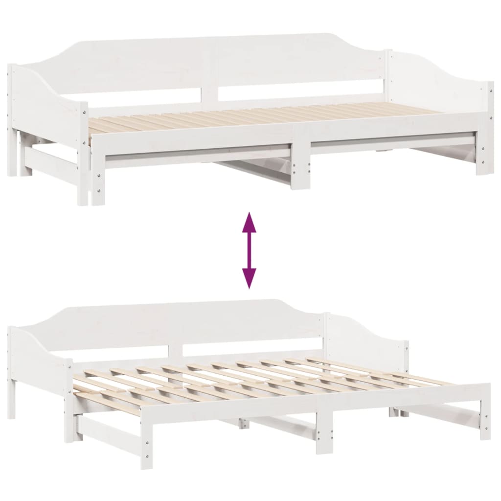 daybed med udtræk 90x200 cm massivt fyrretræ hvid