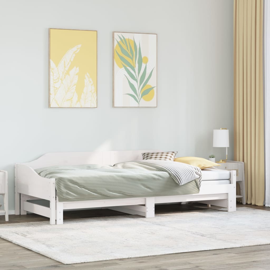 daybed med udtræk 90x200 cm massivt fyrretræ hvid
