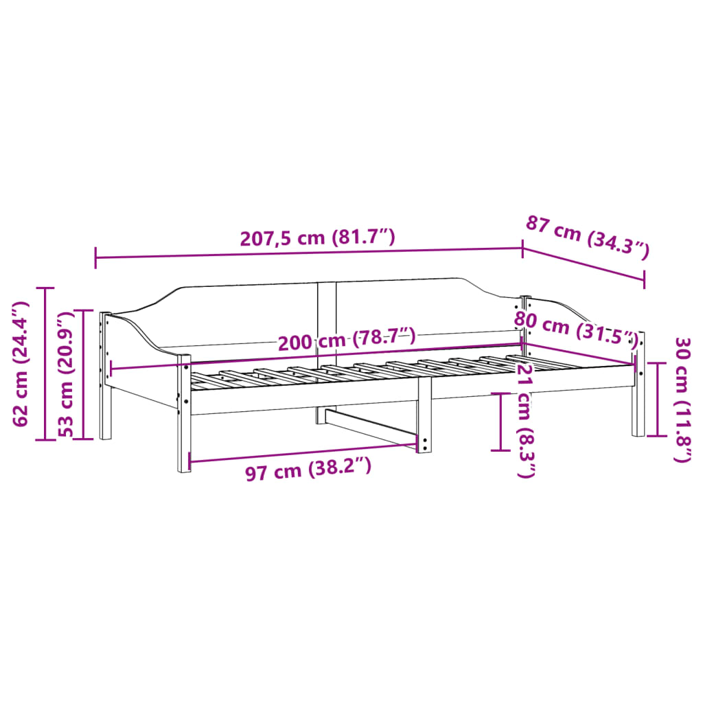sengeramme uden madras 80x200 cm massivt fyrretræ