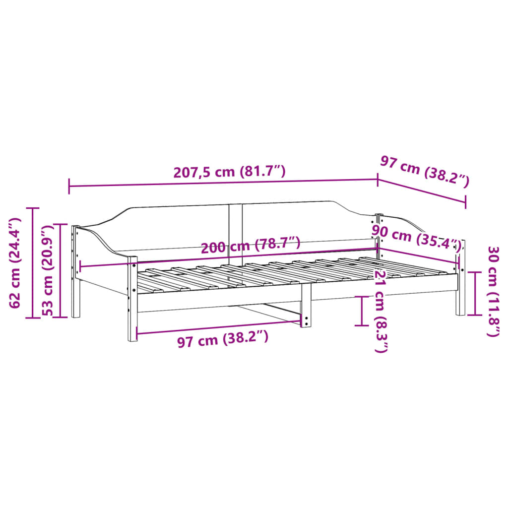 sengeramme uden madras 90x200 cm massivt fyrretræ hvid