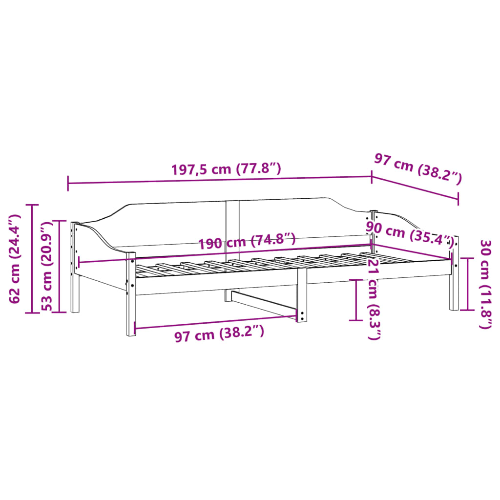 sengeramme uden madras 90x190 cm massivt fyrretræ