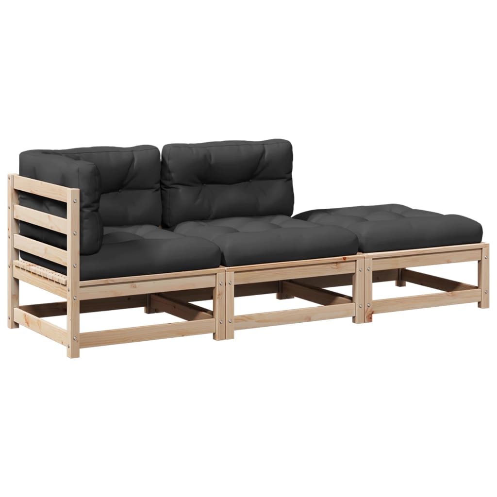 sofasæt til haven 3 dele med hynder massivt fyrretræ