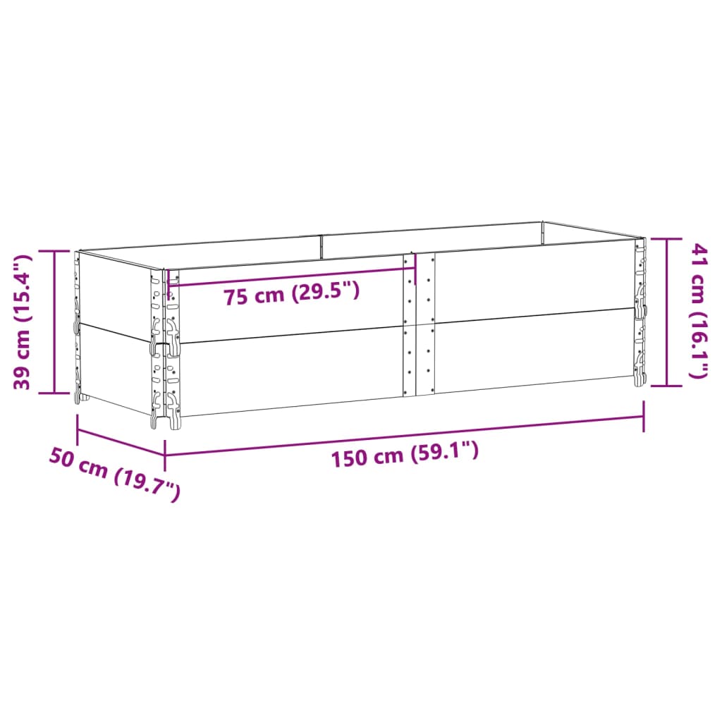 pallerammer 2 stk. 150x50 cm massivt fyrretræ sort