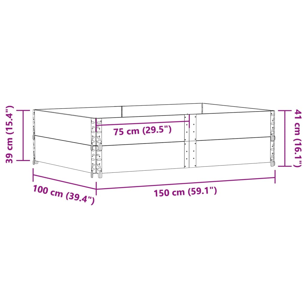 pallerammer 2 stk. 150x100 cm massivt fyrretræ grå